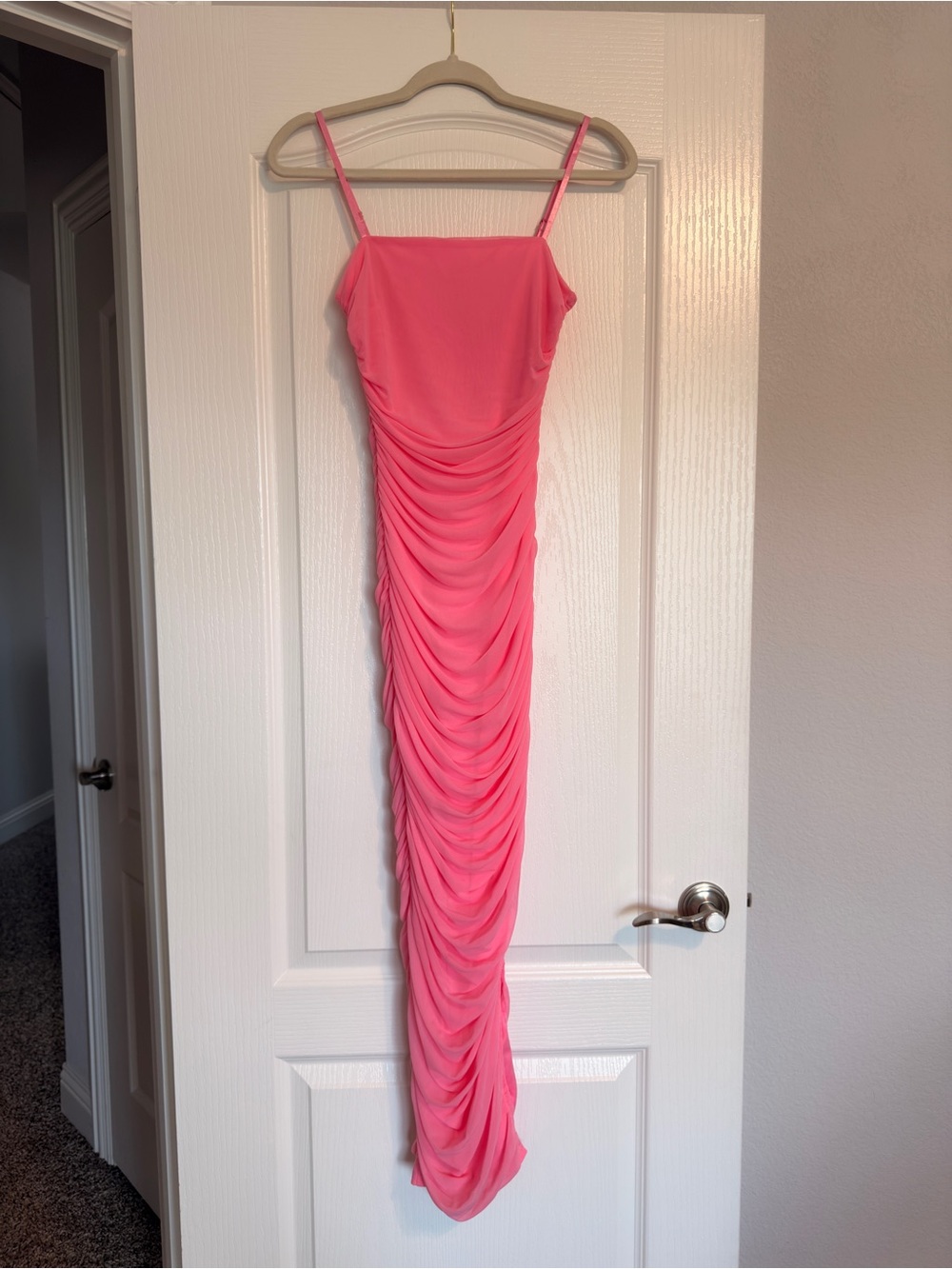 privy Hot Pink Ruched Maxi Slip Dress